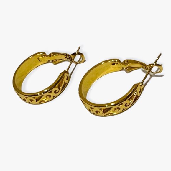 “Sienna” Yellow Gold Filled Hoops earrings 1” New Non Tarnish hinge clasp - Picture 1 of 2